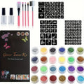 Glitter Temporary Tattoo Set 24 Colors with 2 Bottles of Glue,3 Sheets of Stencil Paper for Stage Performances,Christmas Parties